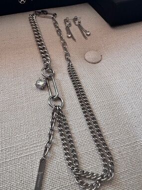 Vitaly Shimmer Necklace & Ripple Earrings Set | Stainless Steel | Like New | Box